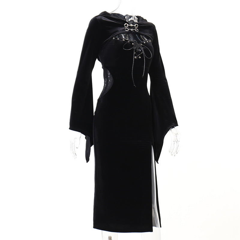 Women's Hooded Flared Sleeve Spider Web Dress