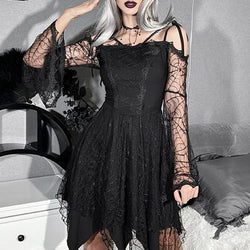 Women's Spider Web Lace Skinny High Waist Dress