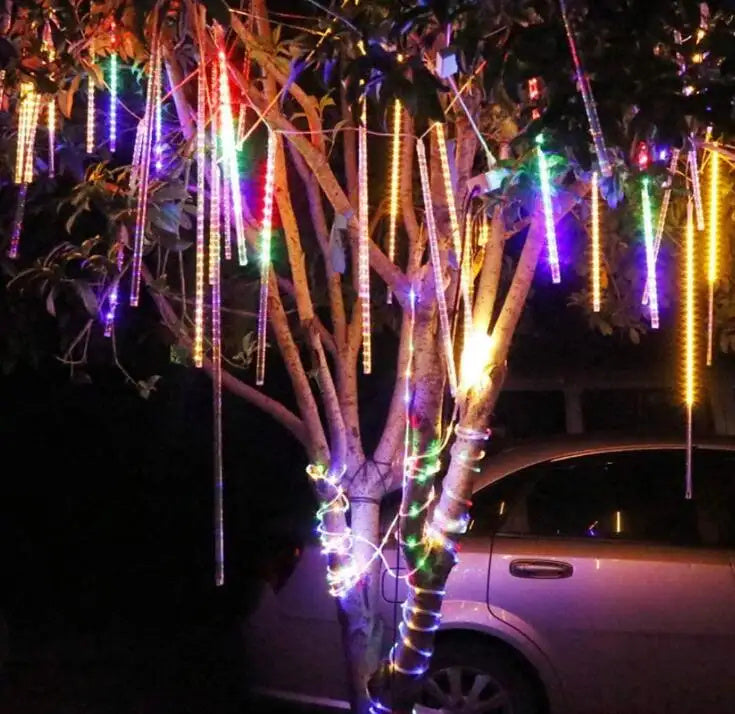 Luces de lluvia de meteoritos de 8 tubos, guirnaldas de luces para exterior, luces de jardín impermeables para decoración navideña, fiesta de boda
