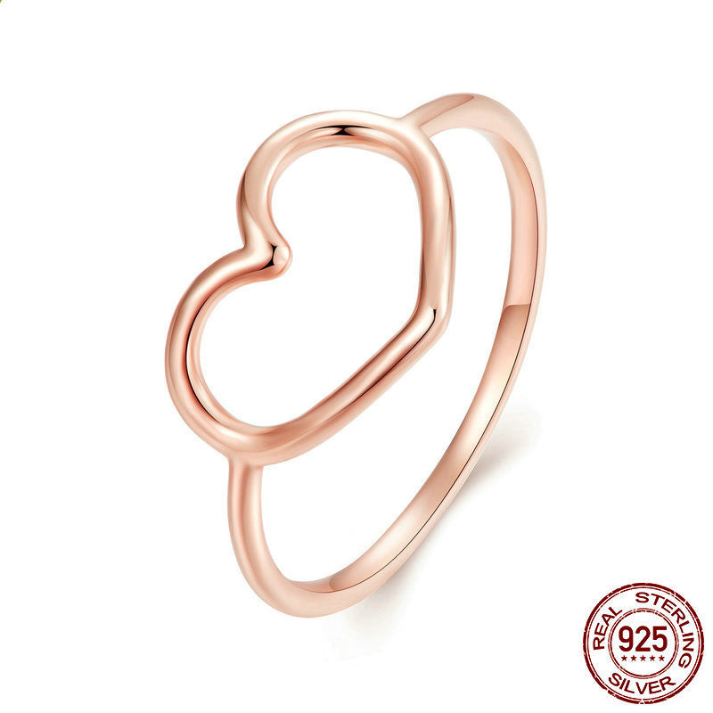 Hollow Plain Heart Rings Female S925 Sterling Silver