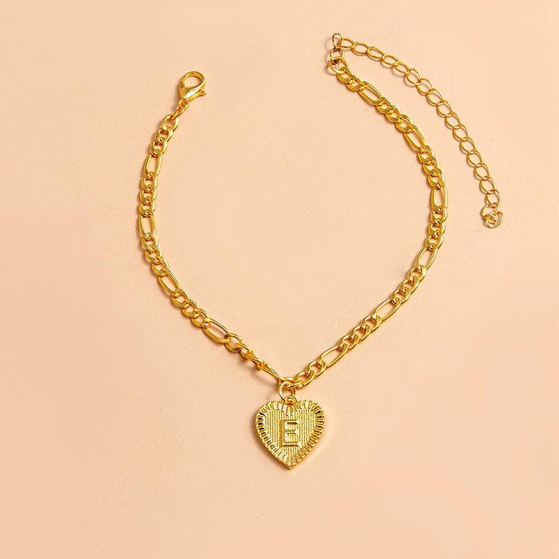 Initial Letter Anklet Gold Color Heart Pendant Foot Bracelets Women