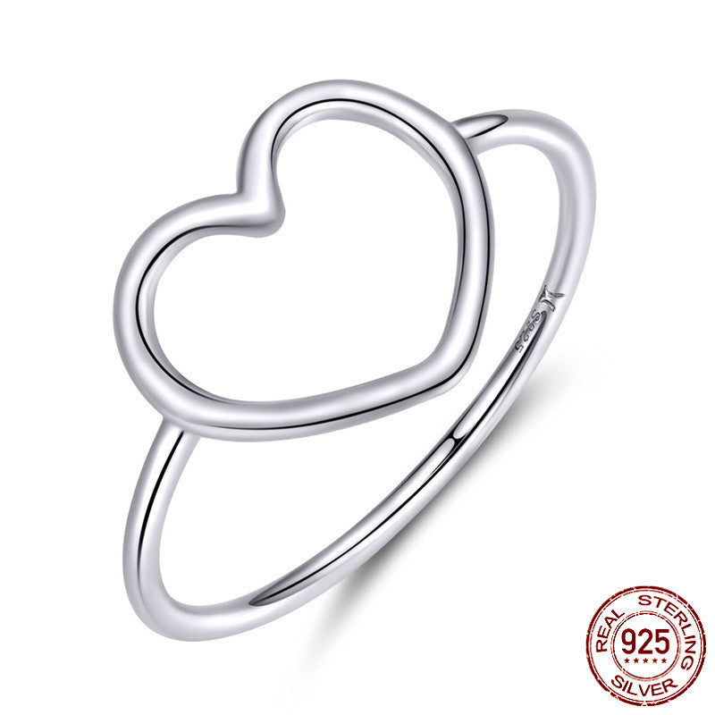 Hollow Plain Heart Rings Female S925 Sterling Silver