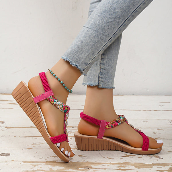 Sandalias trenzadas bohemias Zapatos de playa de verano Mujer