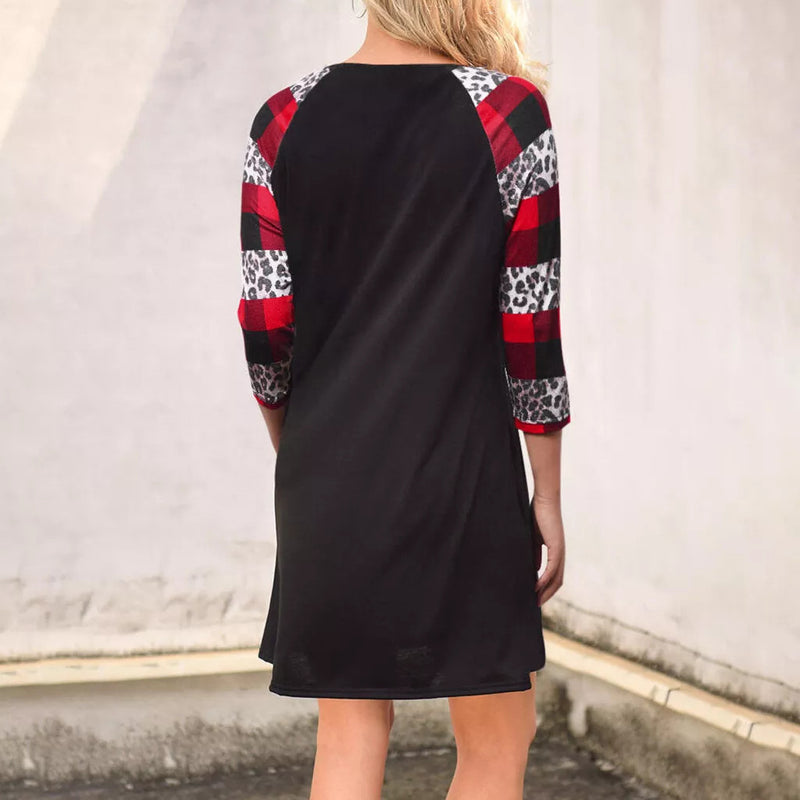 Vestido con estampado de letras de Papá Noel y cuello redondo a la moda para mujer