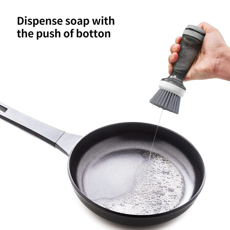 Pot Brush Dish Brush Dish Scrub Brush With Soap Dispenser For Dishes Kitchen Sink Pot Pan Scrubbing 1 Brush 2 Refills