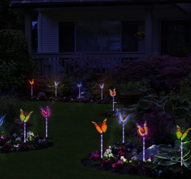 Luz Solar de mariposa, ciclo de 7 colores, luz LED de fibra de mariposa, luz decorativa para césped, jardín, Villa, paisaje