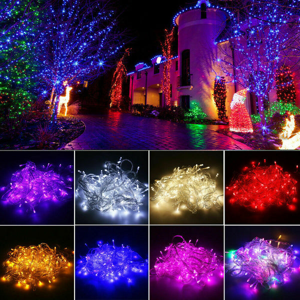 Guirnalda de luces LED con cuentas multicolores, guirnalda impermeable para exteriores, decoración de árbol de Navidad para fiestas navideñas