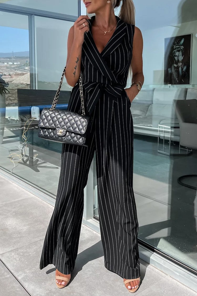 Lapel Tied Fashion Straight High-waisted Trousers