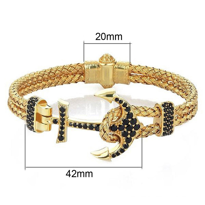 Pulsera de ancla de barco con diamantes y acero de titanio para hombre