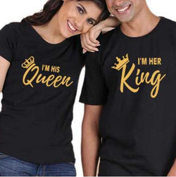 I'm Her King, His Queen Trending Couple Men And Women Letters Short-Sleeved T-Shirt