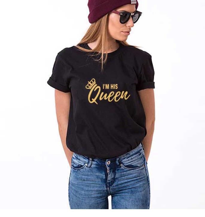 Soy su rey, su reina Camiseta de manga corta con letras para hombres y mujeres, pareja de tendencia