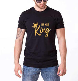 Soy su rey, su reina Camiseta de manga corta con letras para hombres y mujeres, pareja de tendencia