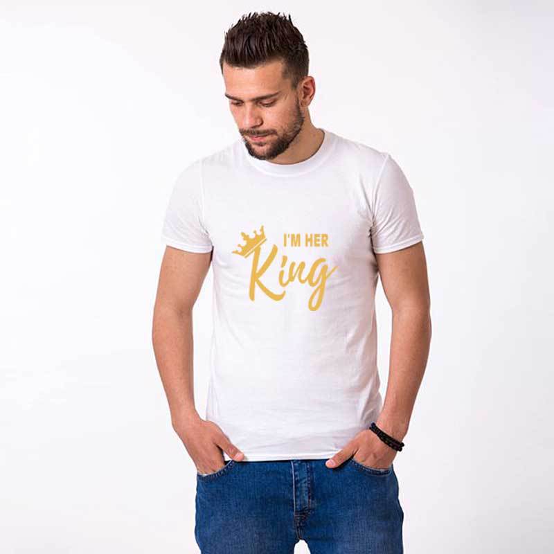 Soy su rey, su reina Camiseta de manga corta con letras para hombres y mujeres, pareja de tendencia