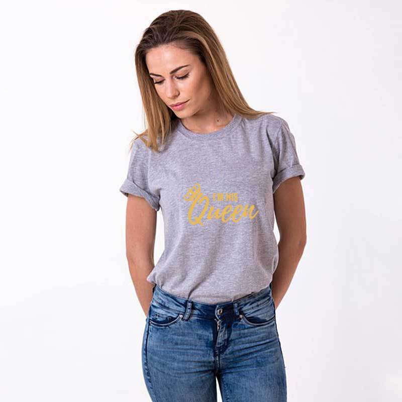 Soy su rey, su reina Camiseta de manga corta con letras para hombres y mujeres, pareja de tendencia