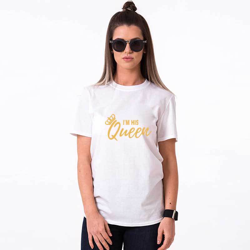 Soy su rey, su reina Camiseta de manga corta con letras para hombres y mujeres, pareja de tendencia