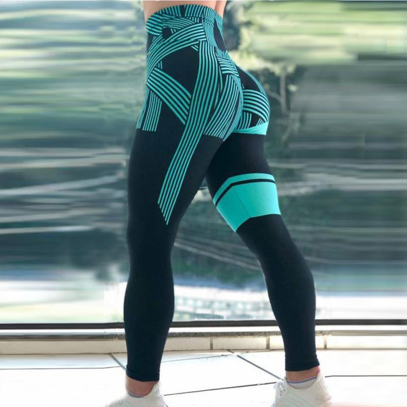 Striped Digital Printing Hip Lifting High Waist Fitness Yoga Leggings Women