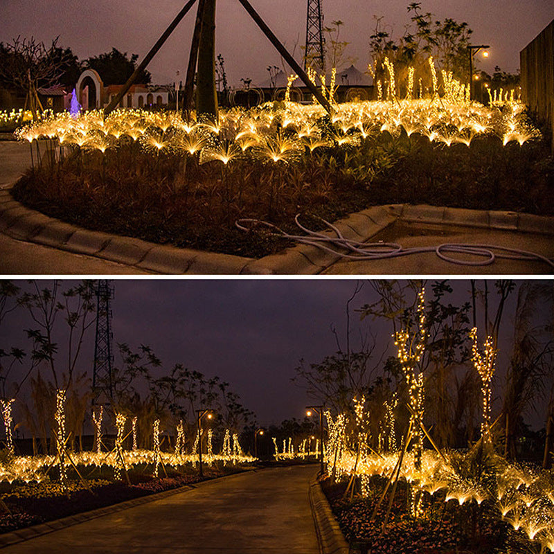 Luz decorativa de césped impermeable para exteriores con luz de caña de fibra óptica solar