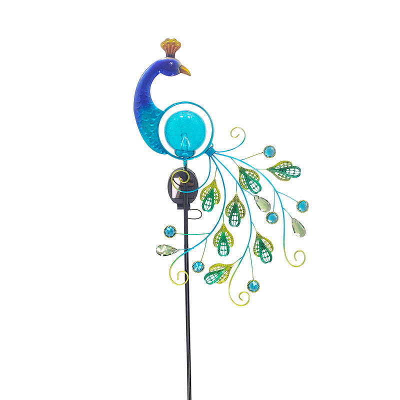 Solar Peacock Lamp And Plug Light Wrought Iron Solar Hollow Peacock Rain Gauge Peacock Ice