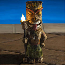 Tiki Guard Powered Decor Nuevo Tótem Maya Resina Enana Luz de Jardín Luz de Jardín