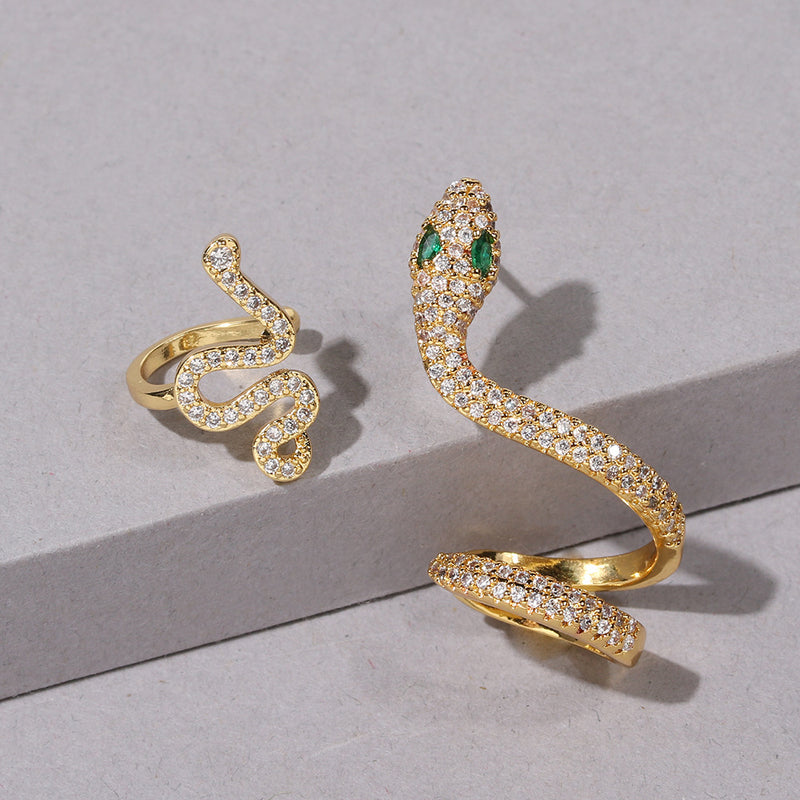 Three-Dimensional Animal Ear Clip Zircon Gold Snake Earrings