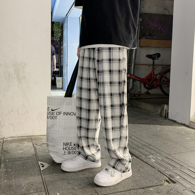 Pantalones a cuadros rectos y sueltos informales a la moda para hombre