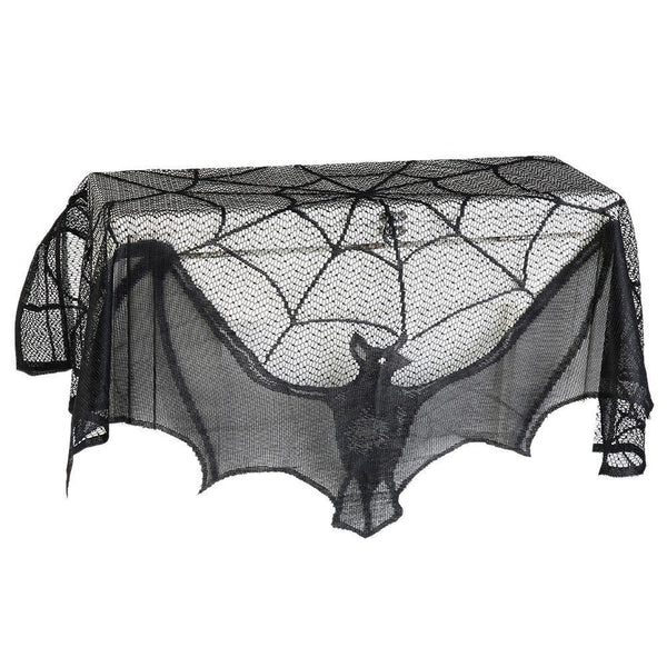 Cortina de encaje de murciélago de telaraña negra de Halloween