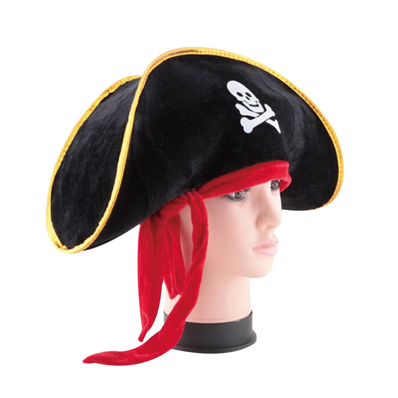 Halloween Pirate Hat Skull Print Adult Kids Pirate Captain Hat Cosplay Costume Cap Birthday Masquerade Party Prop Decor Supplies