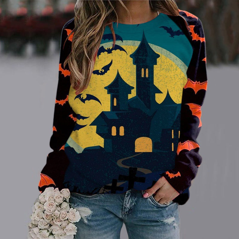 Sudadera con estampado de dibujos animados de Halloween, jersey de manga larga, Tops para mujer