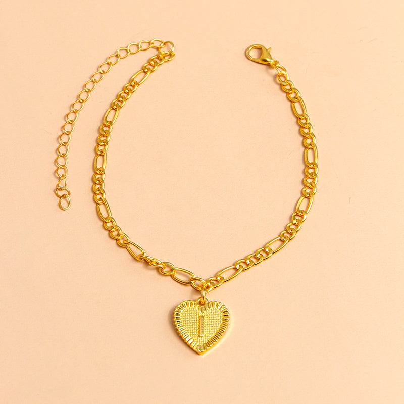 Tobillera con letra inicial, pulseras de pie con colgante de corazón de Color dorado para mujer 