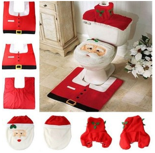 Cortina de baño Feliz Navidad, asiento de inodoro de Papá Noel, decoraciones navideñas