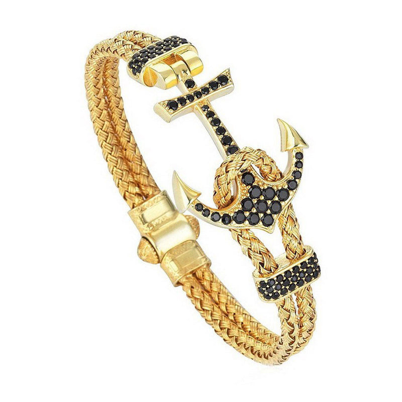 Pulsera de ancla de barco con diamantes y acero de titanio para hombre