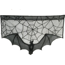 Halloween black spider web bat lace curtain