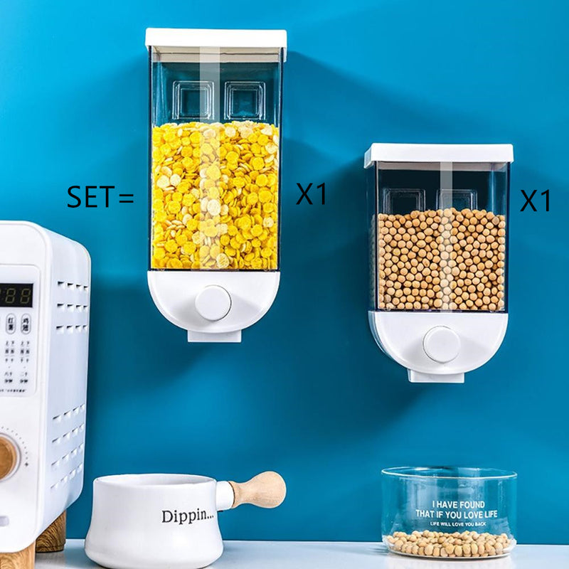 Almacenamiento de alimentos para cocina, contenedor de prensa fácil, dispensador de cereales, caja de almacenamiento de alimentos montada en la pared