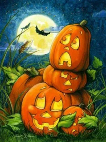 Pintura de diamante Halloween bordado calabaza cuadrado completo mosaico de diamantes dibujos animados