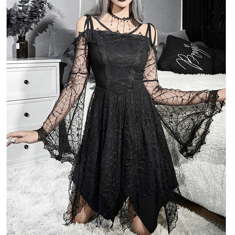 Women's Spider Web Lace Skinny High Waist Dress