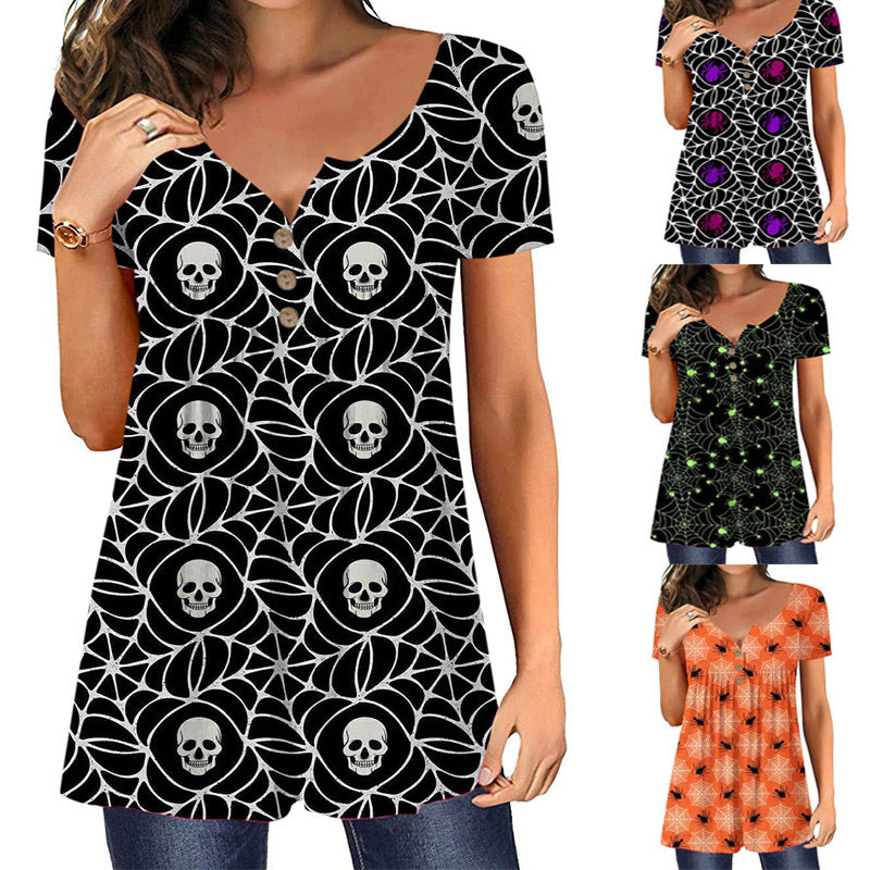 Halloween Spider Web Women's Loose Print Slim Top