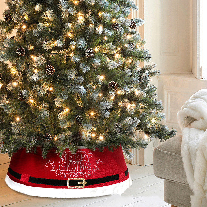 Falda de árbol con cinturón de terciopelo decorativo con base de árbol de Navidad