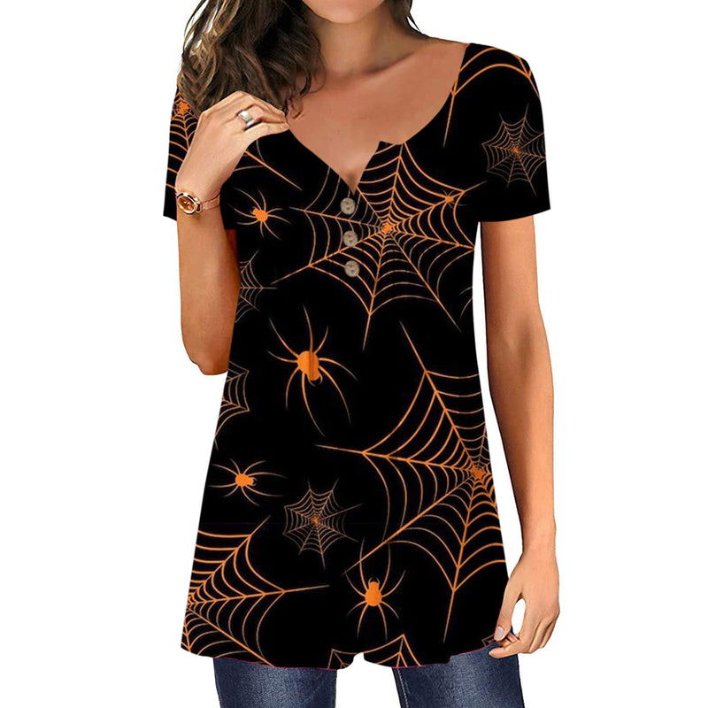 Halloween Spider Web Women's Loose Print Slim Top