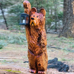 Lámpara de sujeción con adorno de resina de oso tallado en cedro