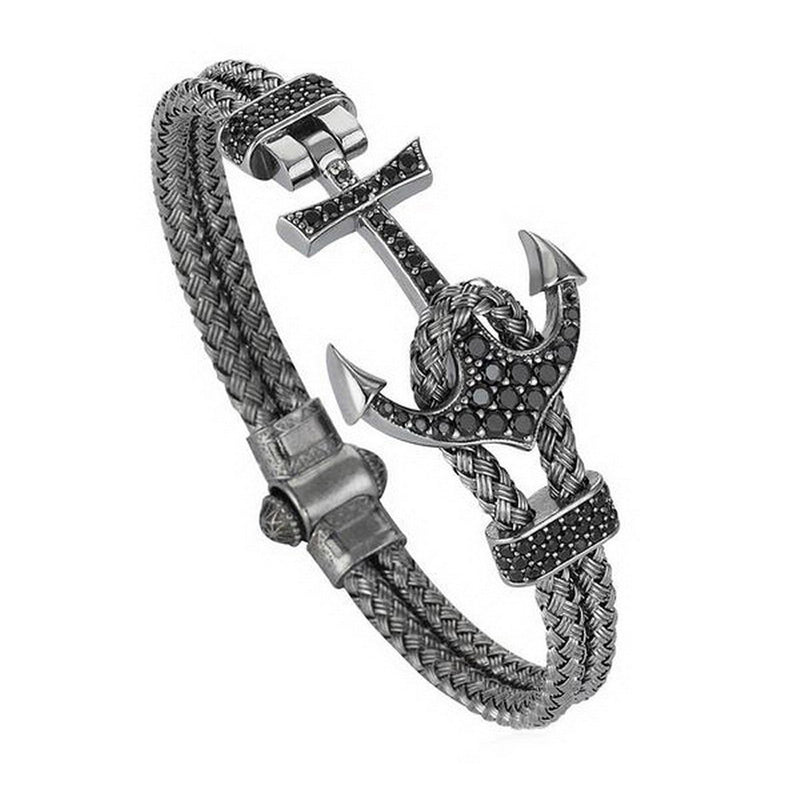 Pulsera de ancla de barco con diamantes y acero de titanio para hombre