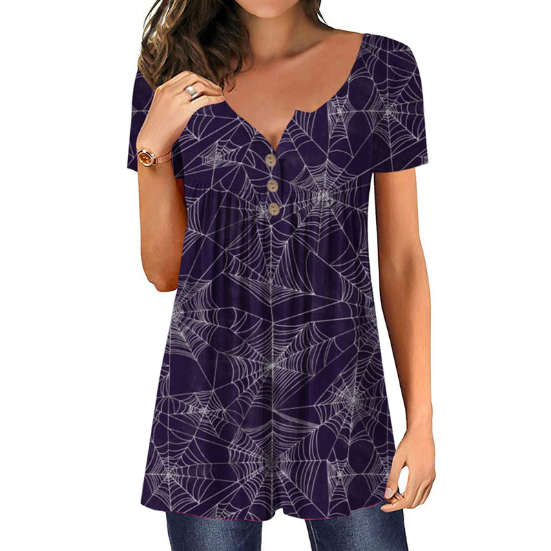 Halloween Spider Web Women's Loose Print Slim Top