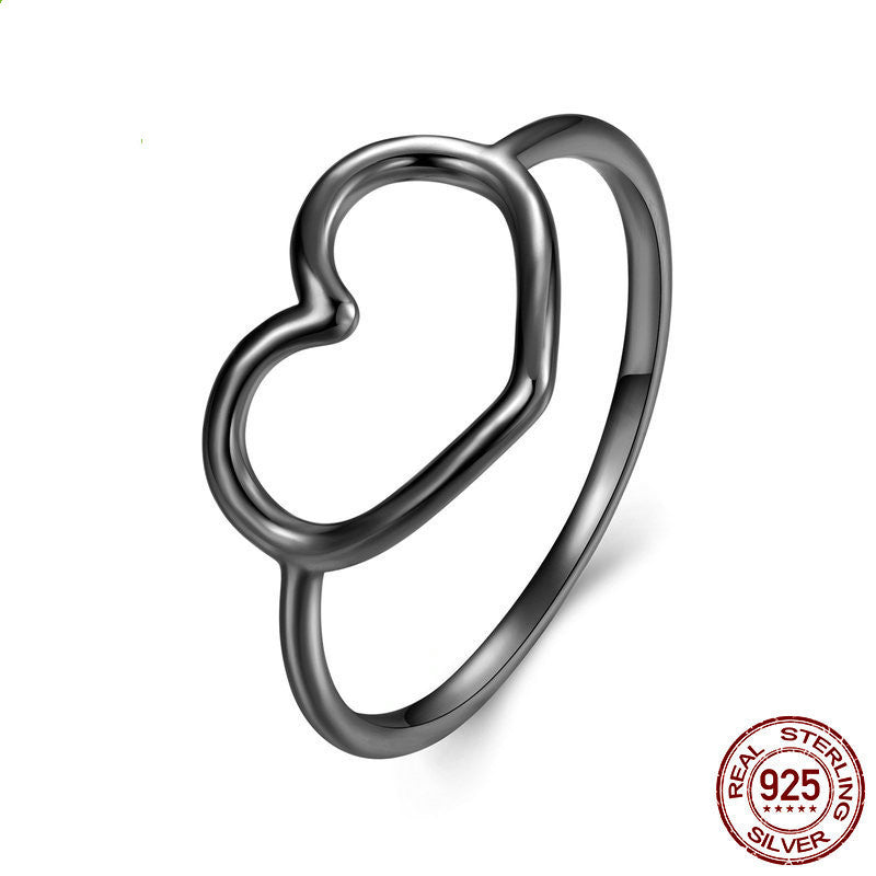 Hollow Plain Heart Rings Female S925 Sterling Silver