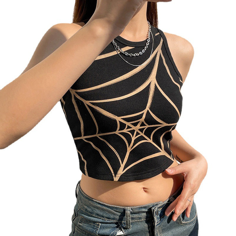 American Personalized Spider Web Printed Vest Female