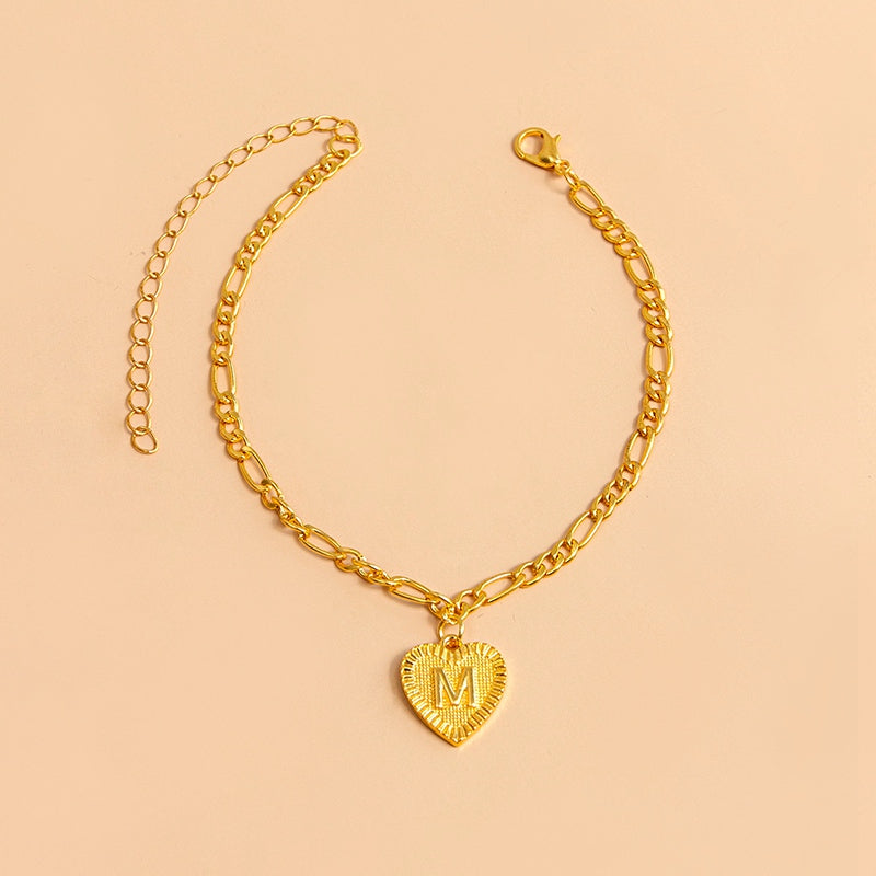 Tobillera con letra inicial, pulseras de pie con colgante de corazón de Color dorado para mujer 