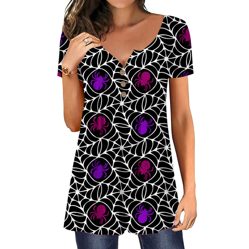 Halloween Spider Web Women's Loose Print Slim Top