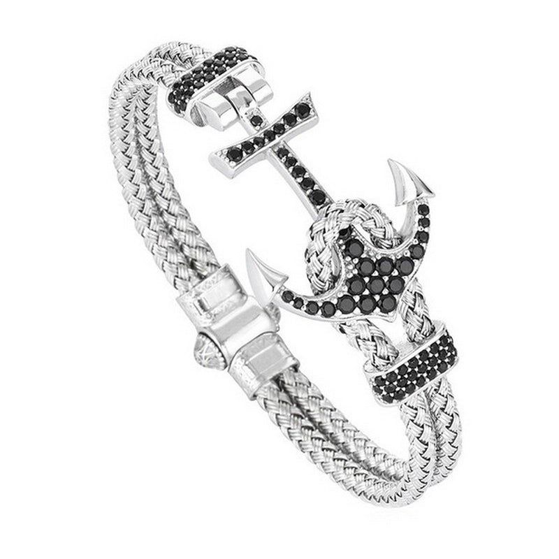 Pulsera de ancla de barco con diamantes y acero de titanio para hombre