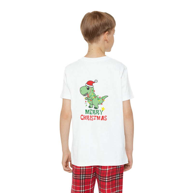 Youth Short Sleeve Holiday Outfit Set - Christmas Dinosaur