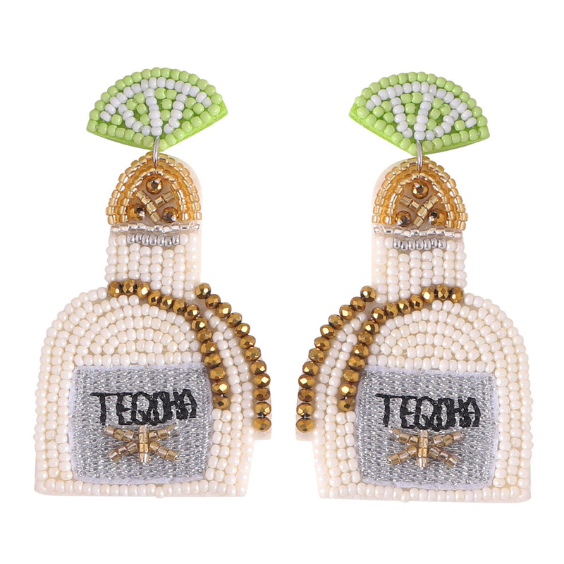 Pendientes largos con cuentas de botella de tequila personalizados de Minority Fashion