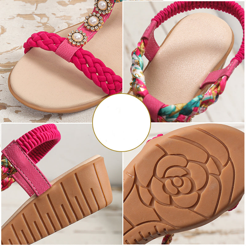 Sandalias trenzadas bohemias Zapatos de playa de verano Mujer