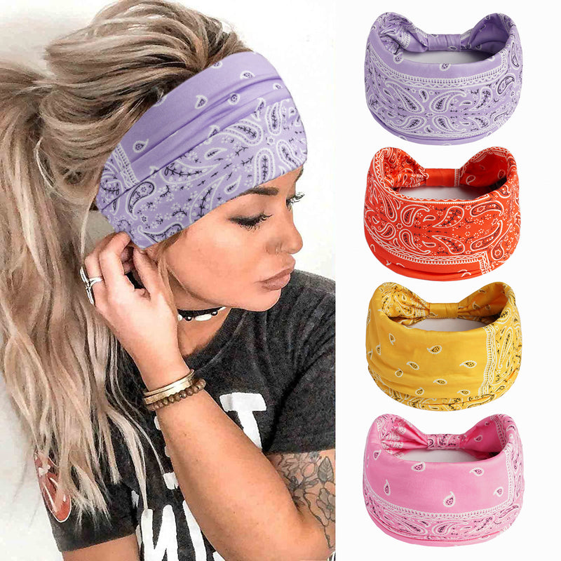 European And American Retro Cashew Perris Pattern Wide Headband Sports Yoga Elastic Headdress